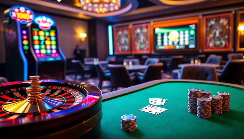 Vivez l'excitation avec le casino en ligne Français, avec des jetons de poker, une roulette et des machines à sous.
