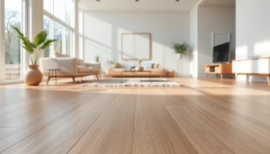 LVP flooring beautifully showcased in a bright living room with modern decor and natural light.