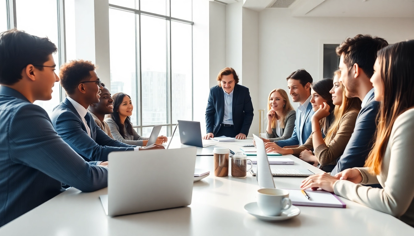 Marketingberatung in einem modernen Büro mit Teamdiskussionen und kreativen Ideen.