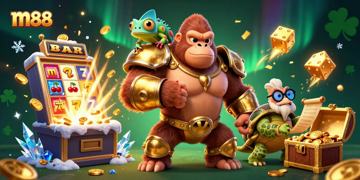 Experience the thrill of m88 with vibrant characters and exciting gaming elements in this dynamic casino scene.