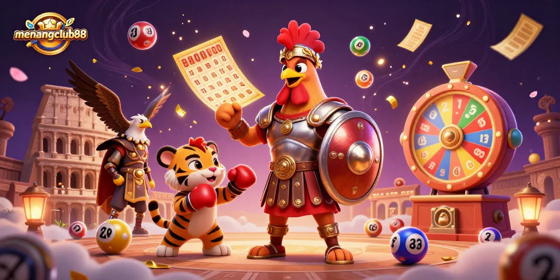Experience exhilarating gaming with menangclub88 in a vibrant lottery-themed illustration.