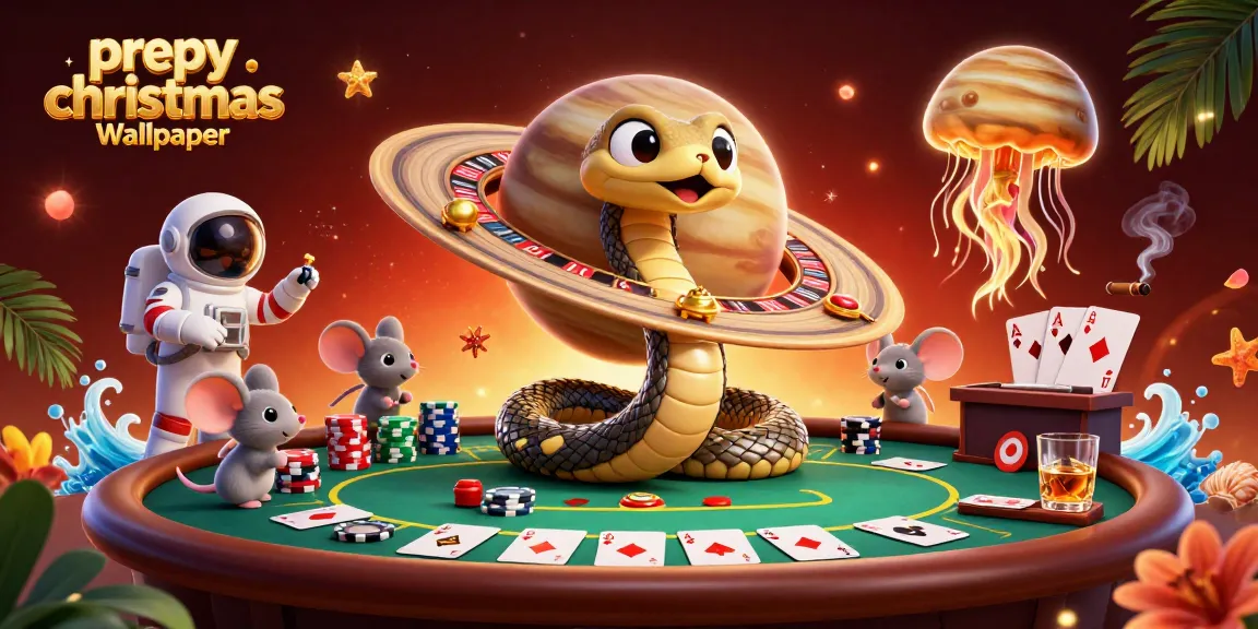 Experience festive fun with preppy christmas Wallpaper featuring playful astronaut mice and a cosmic dealer.