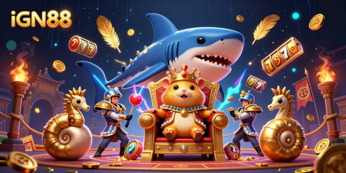 Permainan slot gacor IGN88 dengan raja hamster emas dan efek cahaya yang dramatis.