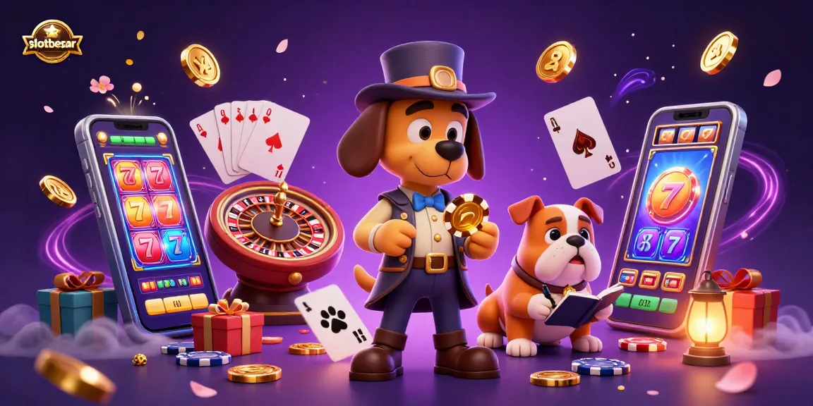 Engage with slotbesar and win big in a vibrant casino scene featuring lively slot characters and dynamic gaming elements.