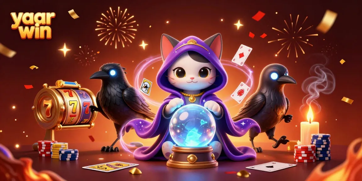 Engage in thrilling gameplay with yaar win, featuring a cartoon mystic cat and poker cards!