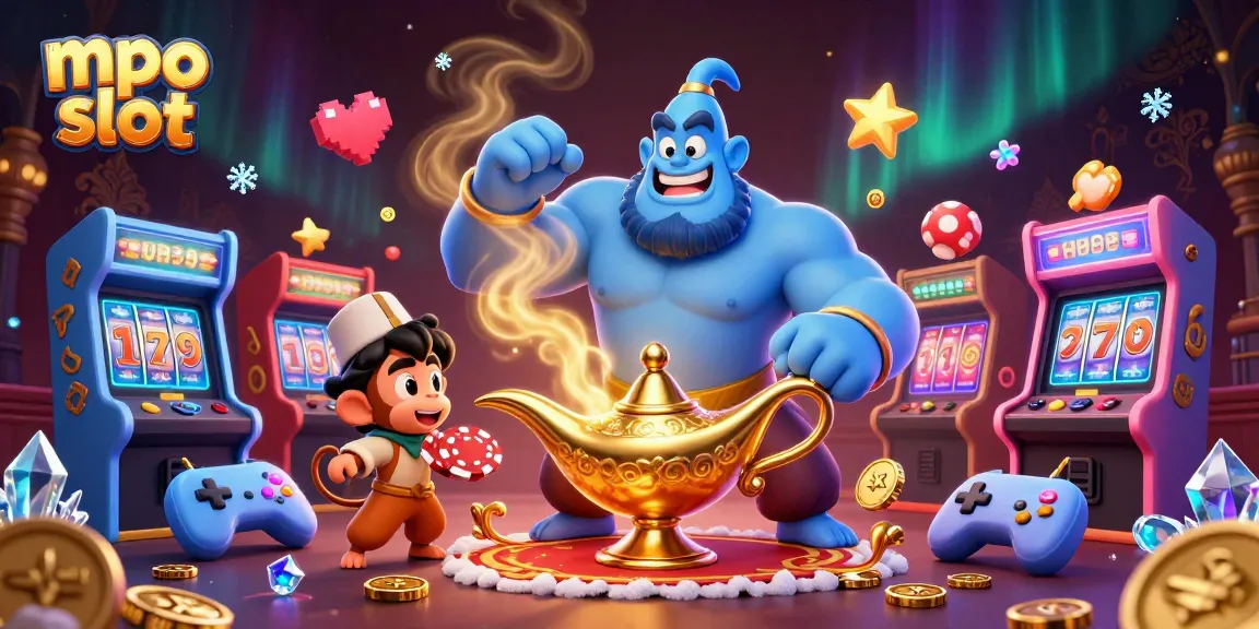 Experience the thrilling action of mpo slot with vibrant gaming elements and a magical genie!