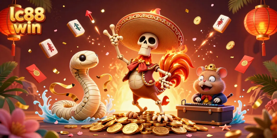 Celebrate winning at lc88 win with vibrant skeletons and casino elements in a dynamic 3D scene.