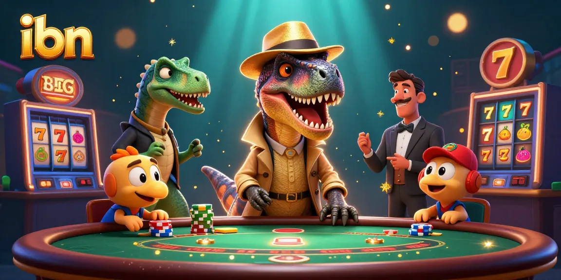 Engage with the vibrant world of ibn where a velociraptor card counter and stegosaurus pit boss play at a slot table.