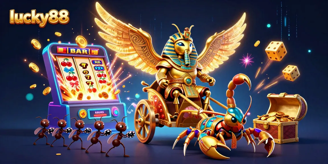 Engage with lucky88's vibrant casino scene featuring golden symbols and dynamic characters.