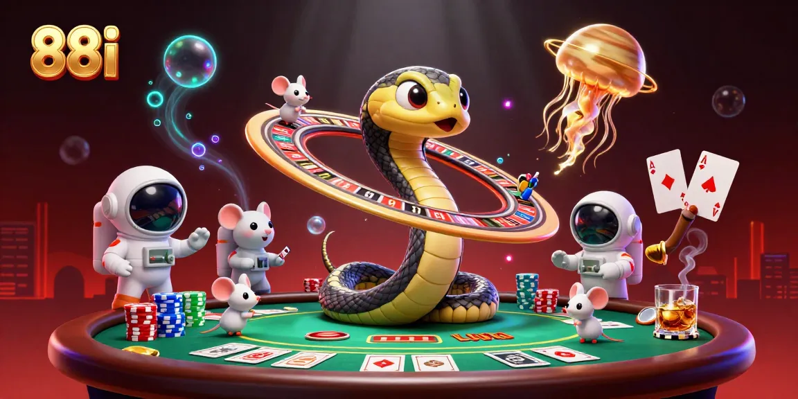 Engage with 88i’s vibrant 3D casino scene featuring a Saturn ring snake roulette and betting astronauts.