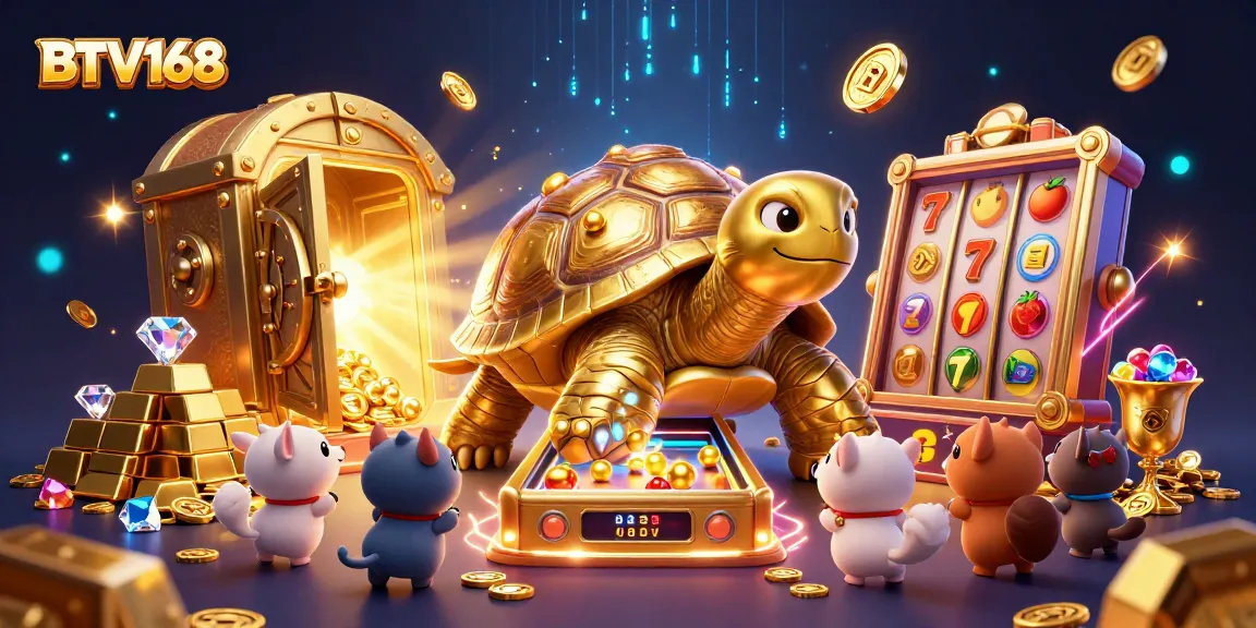 BTV168 engages players with thrilling slot action featuring a colossal tortoise pinball machine and treasure.