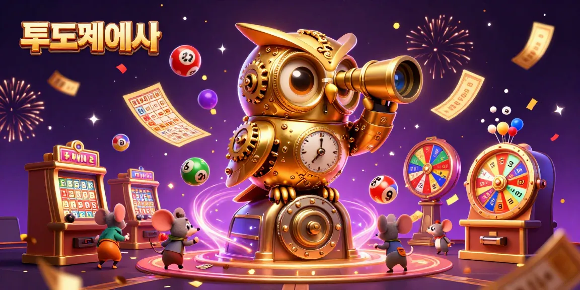 Engage in thrilling 토토사이트 experiences with a whimsical scene featuring a golden owl and colorful lottery elements.