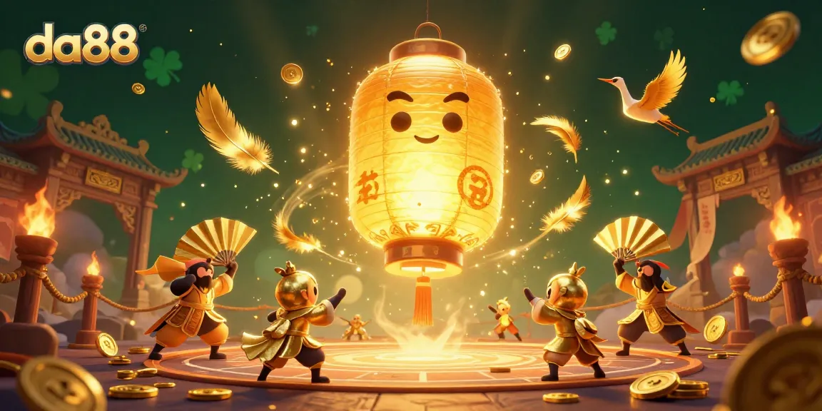 Engage with da88's vibrant night market casino showcased through a dynamic 3D illustration featuring mystical characters and gold elements.