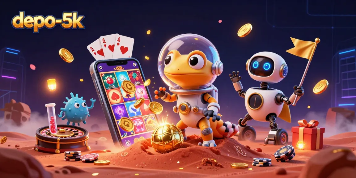 Engage with the exciting world of depo-5k slot games in this vibrant, dynamic 3D scene.